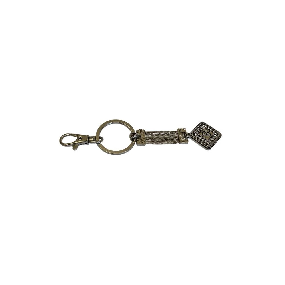 Initial R Vintage Two-Tone Rhinestone Keychain Purse Charm - Picture 4 of 4